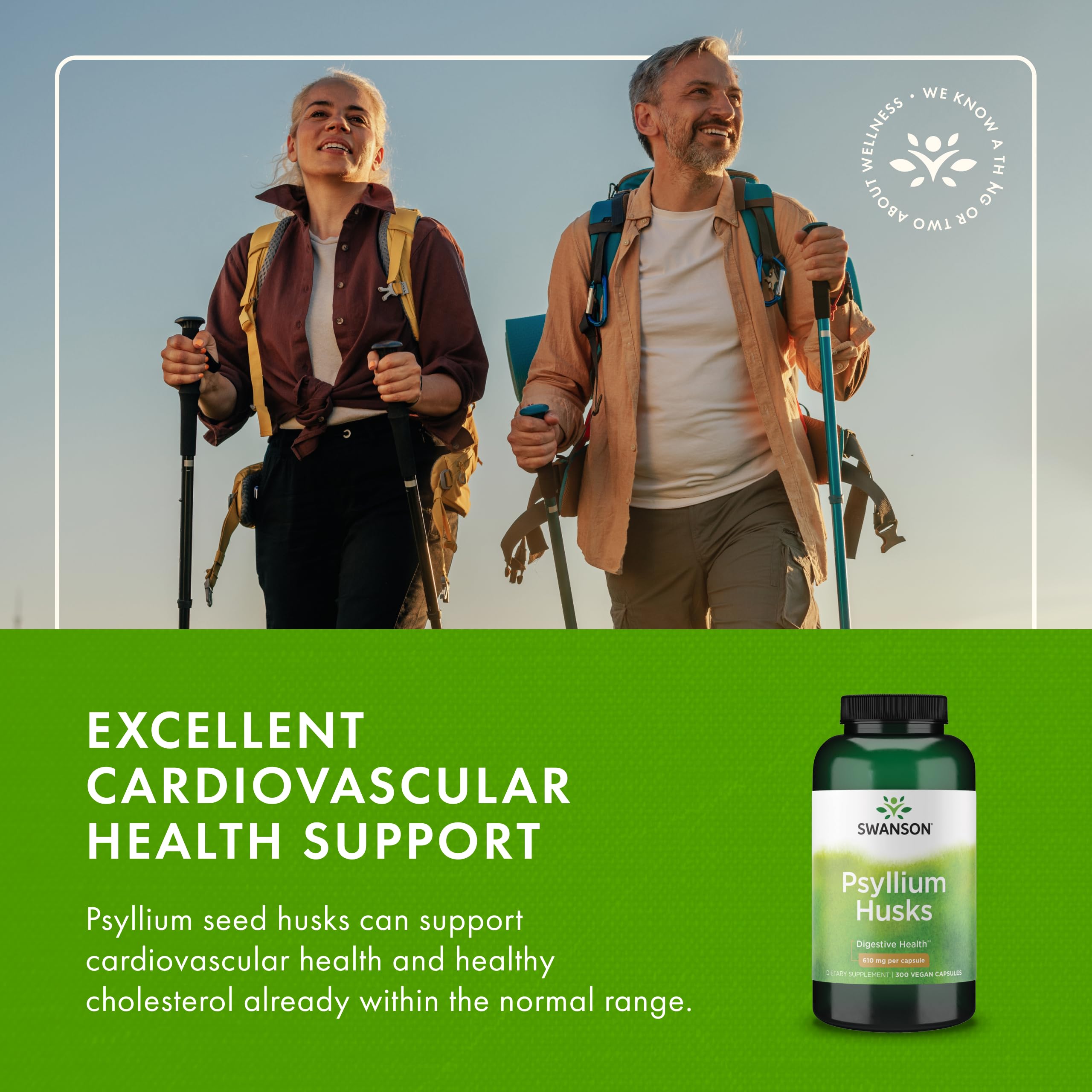 Swanson Psyllium Husk Dietary Fiber Supplement 610 mg – 300 Capsules
