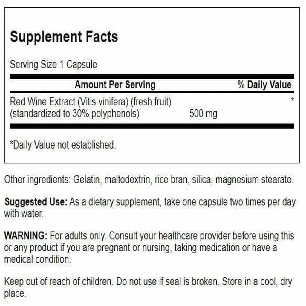 Swanson Red Wine Extract 500 mg - 90 Capsules | Antioxidant Polyphenols for Heart Health