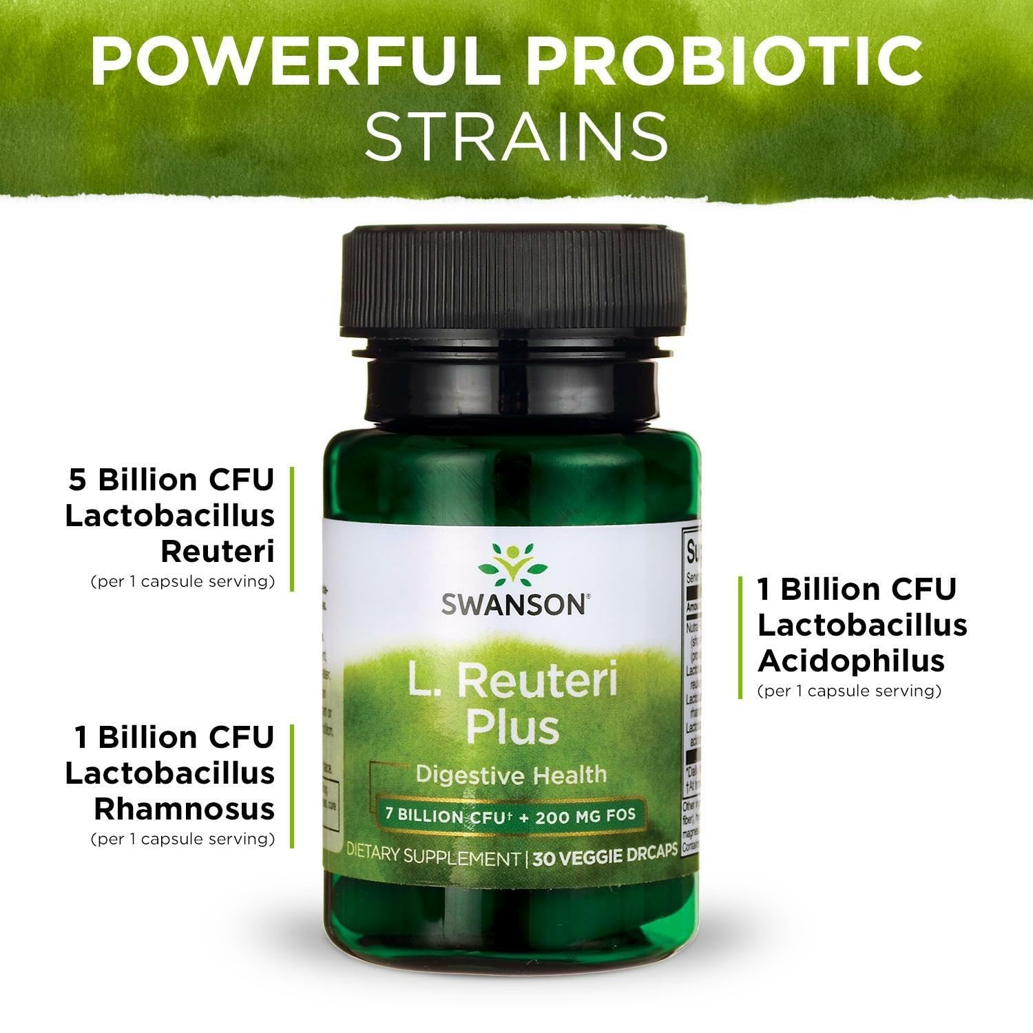 Swanson L. Reuteri Probiotic Plus with L. Rhamnosus & L. Acidophilus + FOS – 7B CFU per Capsule (3 Pack)