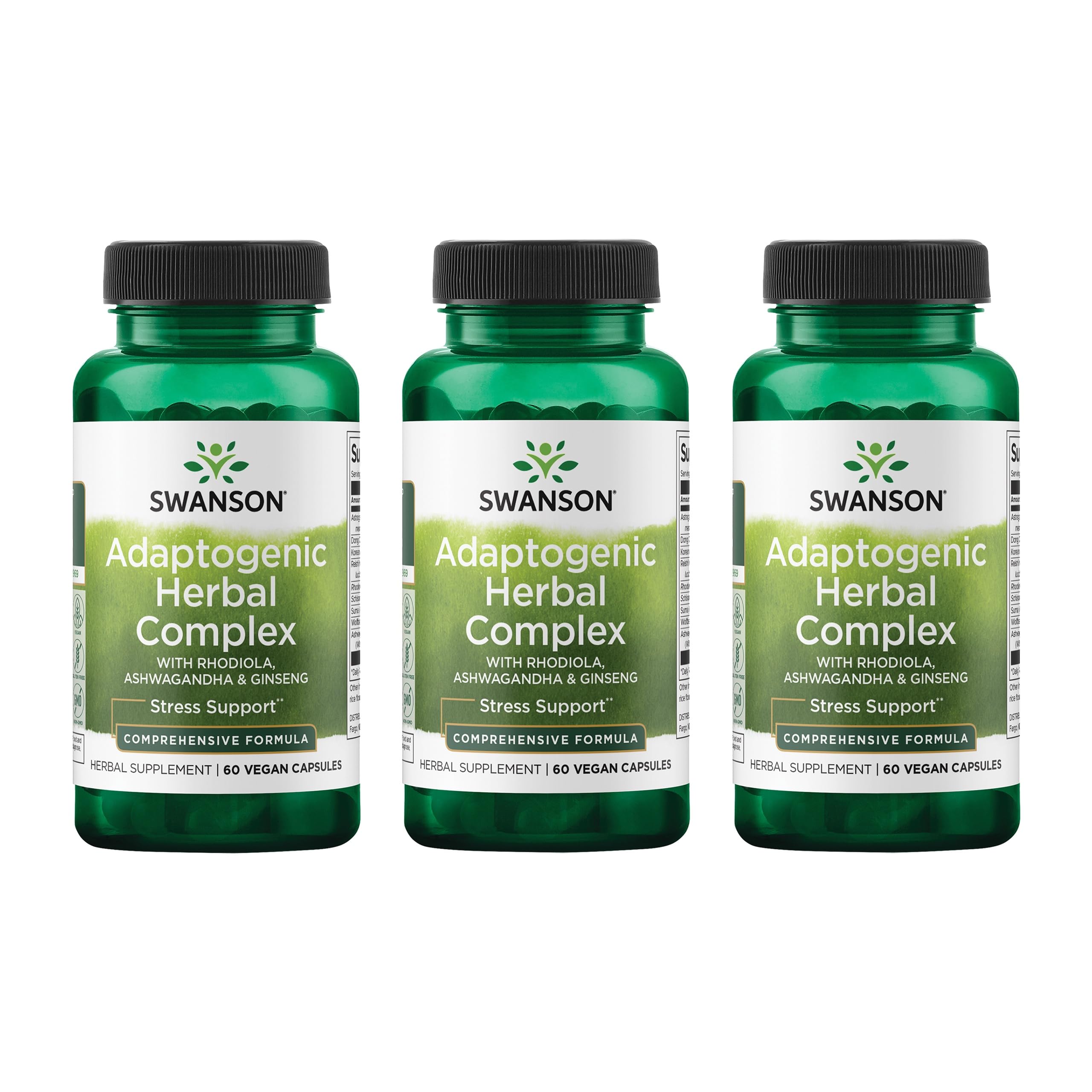 Swanson Rhodiola Ashwagandha Ginseng Complex – Mood, Energy & Immune Support | 60 Capsules (3 Pack)