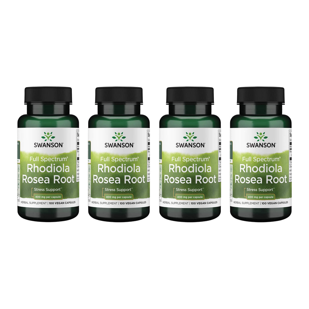 Swanson Rhodiola Rosea Root - Adaptogenic Mood & Stress Support (4 Pack, 100 Caps, 400 mg Each)