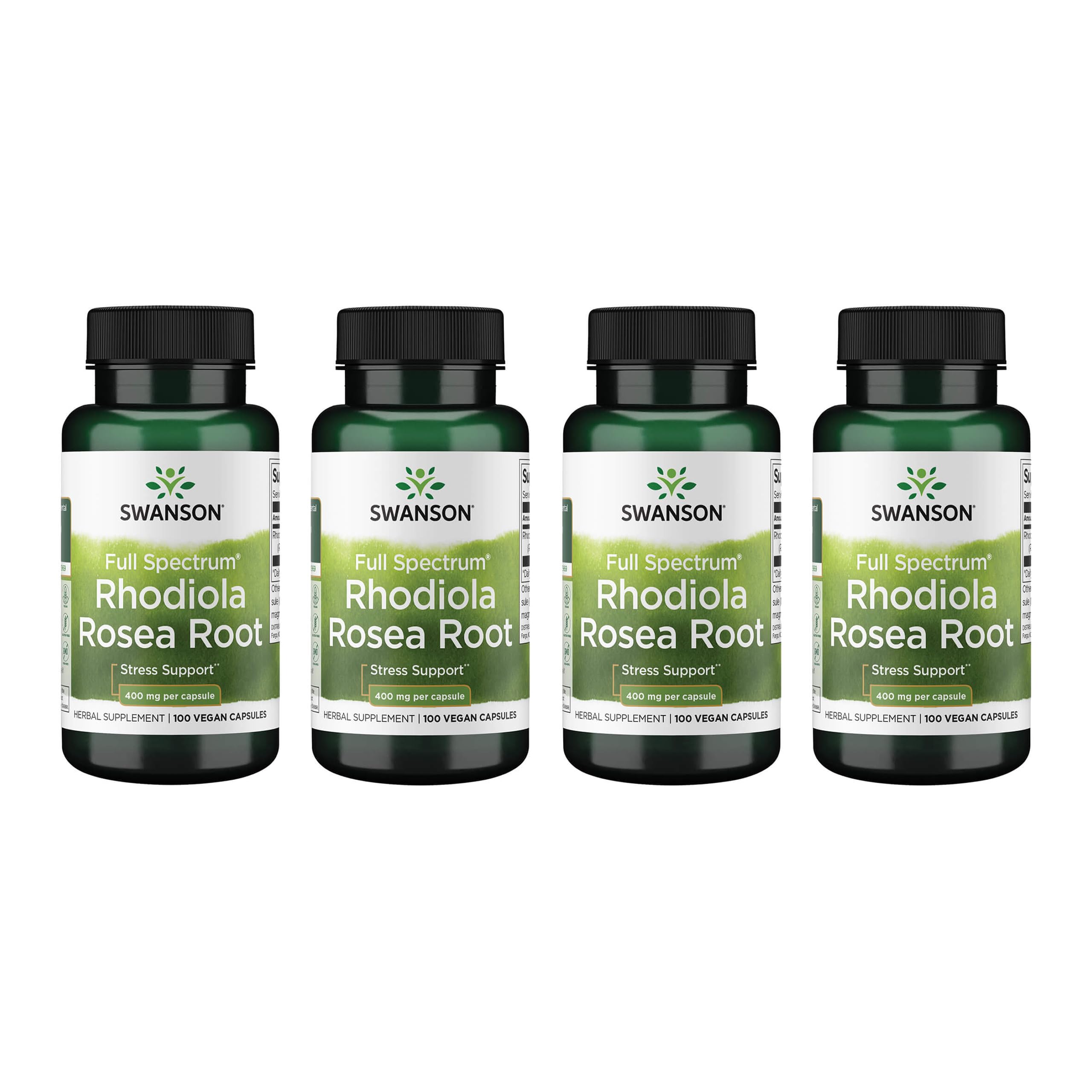 Swanson Rhodiola Rosea Root - Adaptogenic Mood & Stress Support (4 Pack, 100 Caps, 400 mg Each)