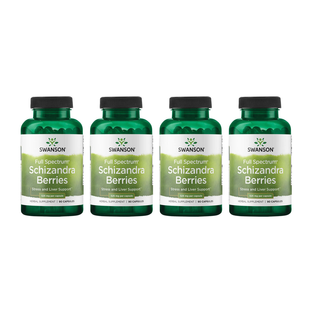 Swanson Full Spectrum Schizandra Berries – Stress Support & Liver Health (90 Capsules, 525 mg) – 4 Pack