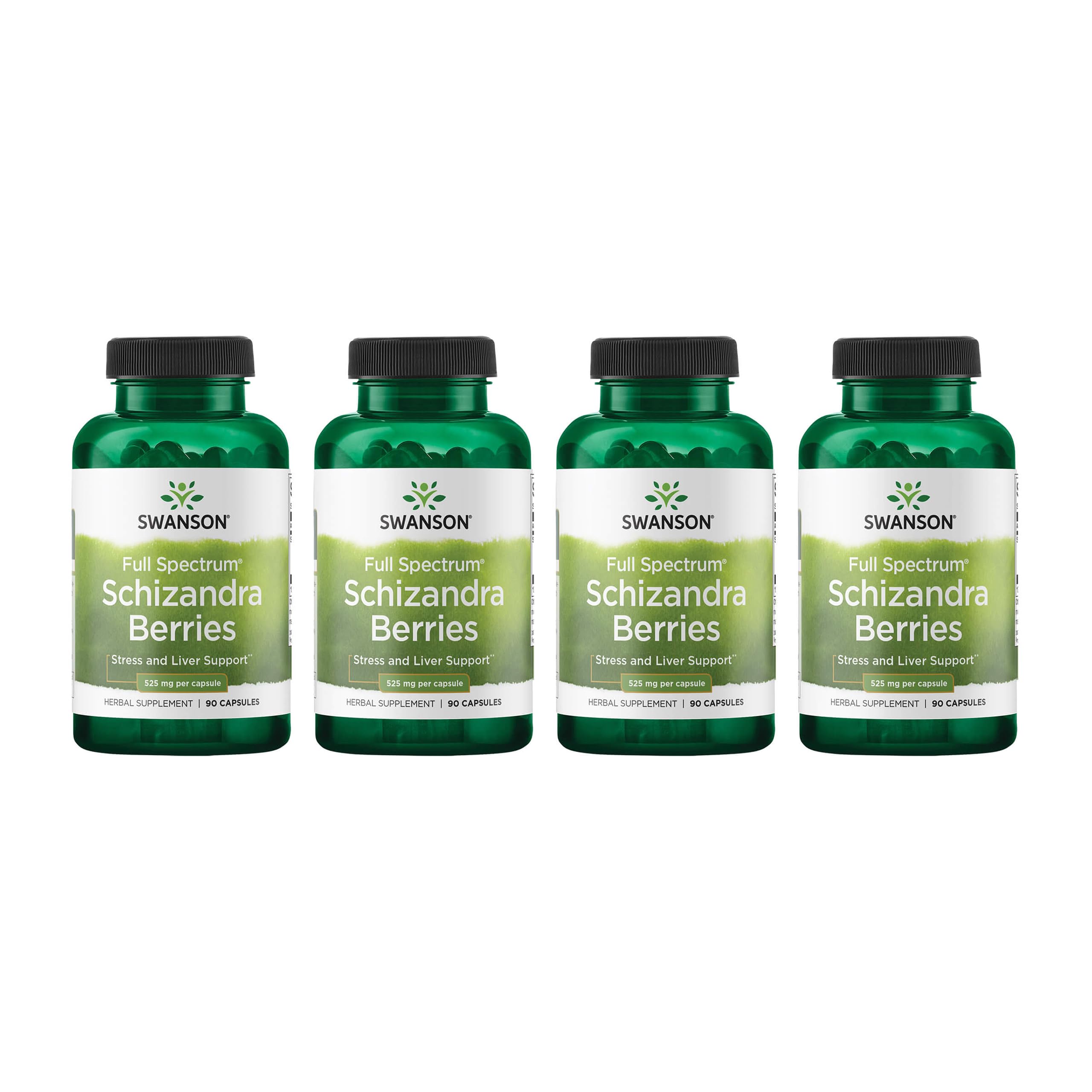 Swanson Full Spectrum Schizandra Berries – Stress Support & Liver Health (90 Capsules, 525 mg) – 4 Pack
