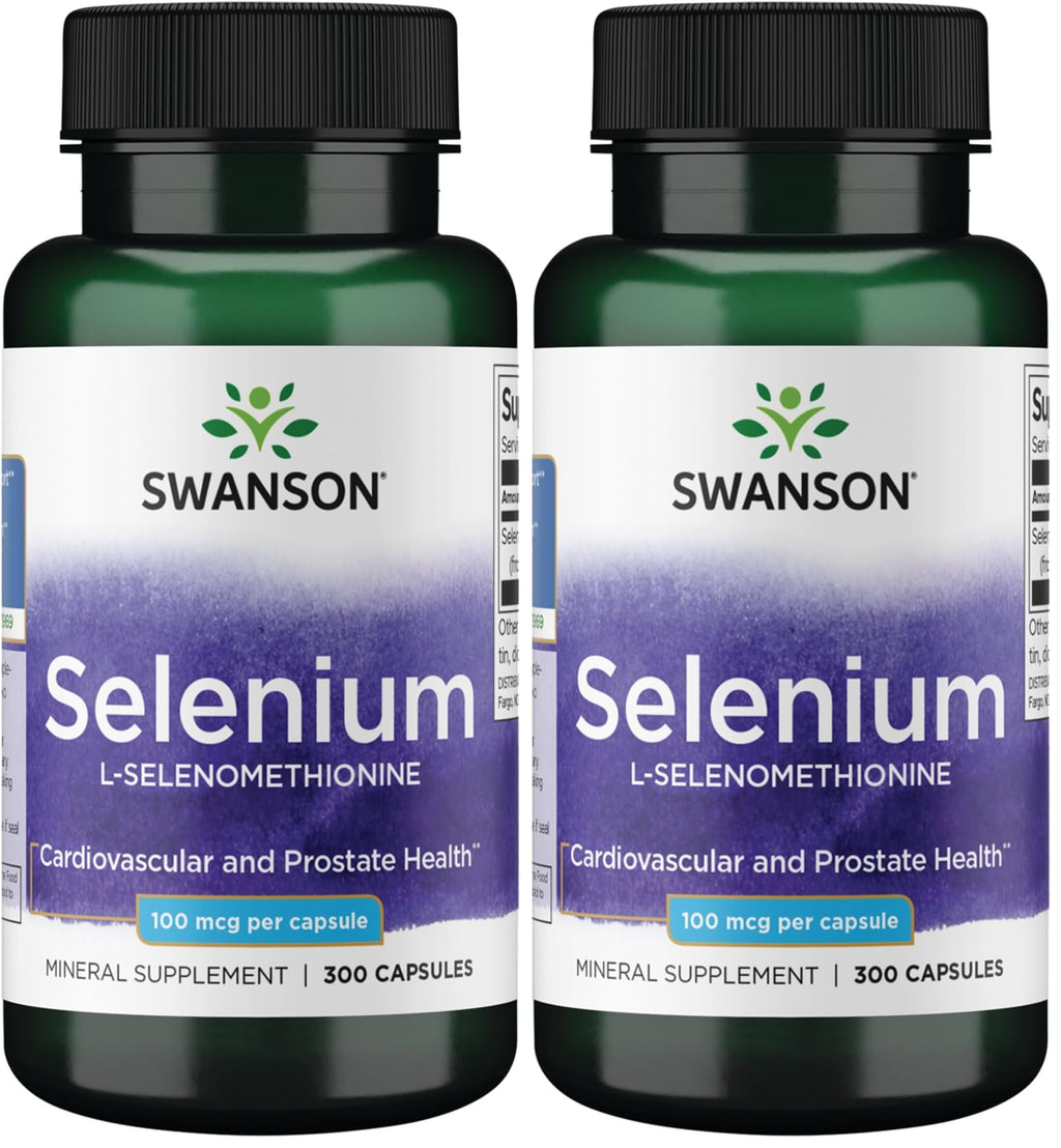 Swanson Selenium L-Selenomethionine – 300 Capsules (Pack of 2) for Heart & Prostate Health, Immune & Thyroid Support