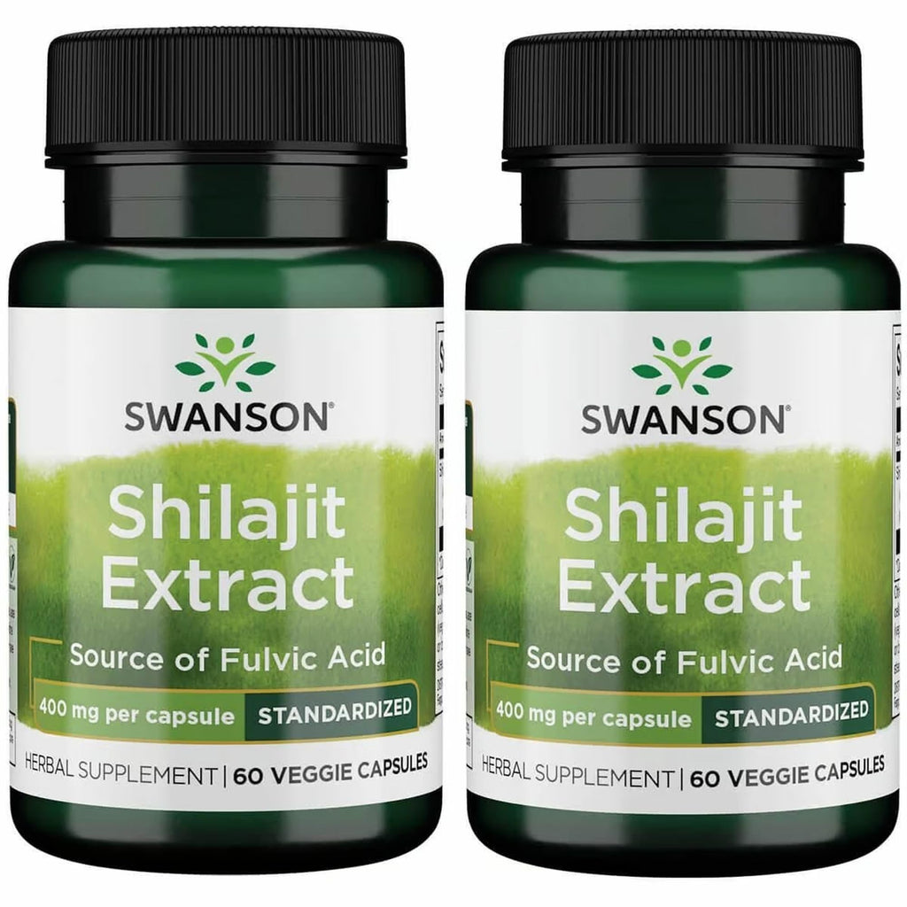 Swanson Shilajit Extract - Herbal Supplement for Cell Growth Support - 400 mg, 60 Veg Capsules, 2-Pack