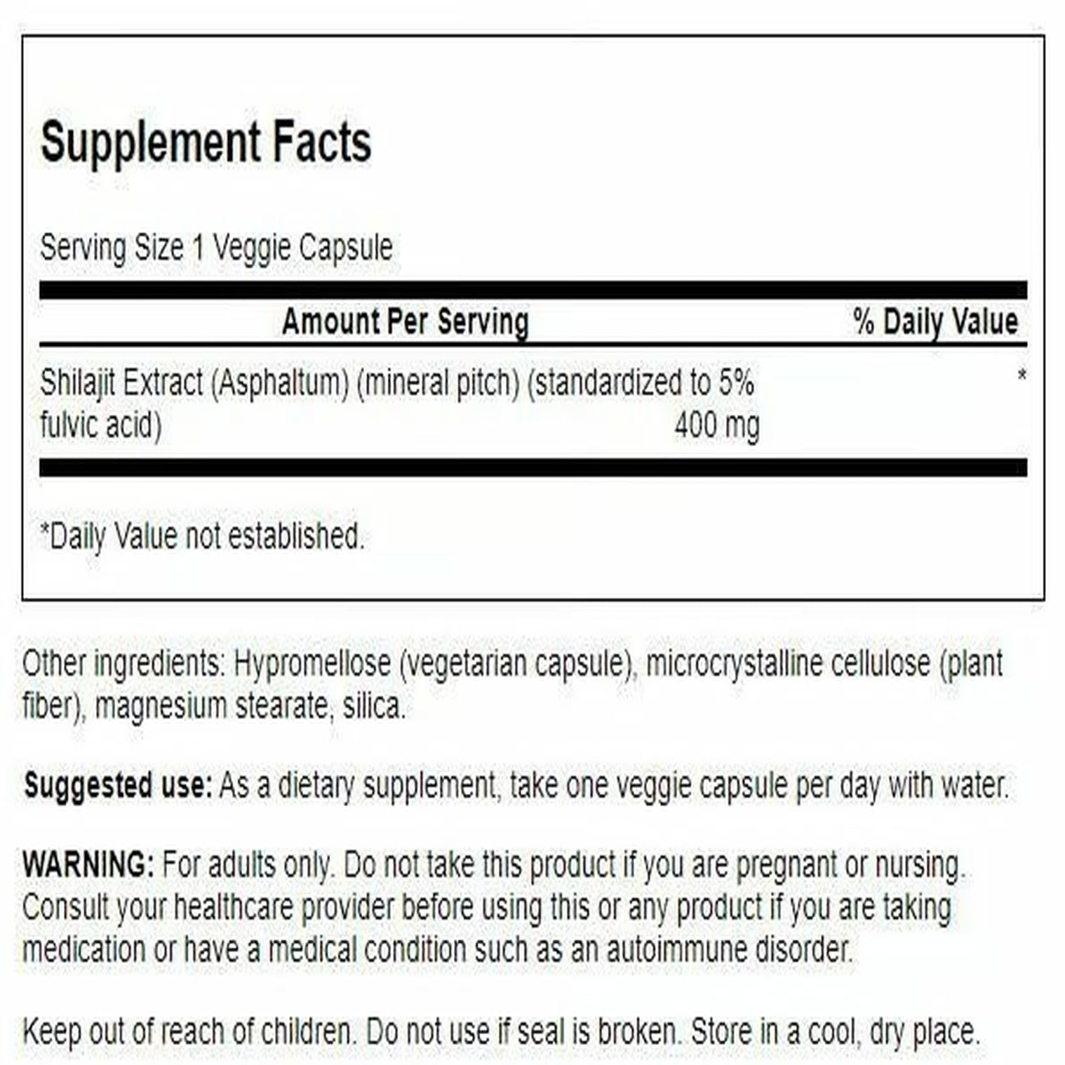 Swanson Shilajit Extract - Herbal Supplement for Cell Growth Support - 400 mg, 60 Veg Capsules, 2-Pack