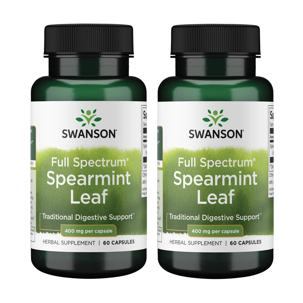 Swanson Spearmint Leaf (Mentha Spicata) - Full Spectrum Digestive Support | 60 Capsules x 400mg | 2 Pack