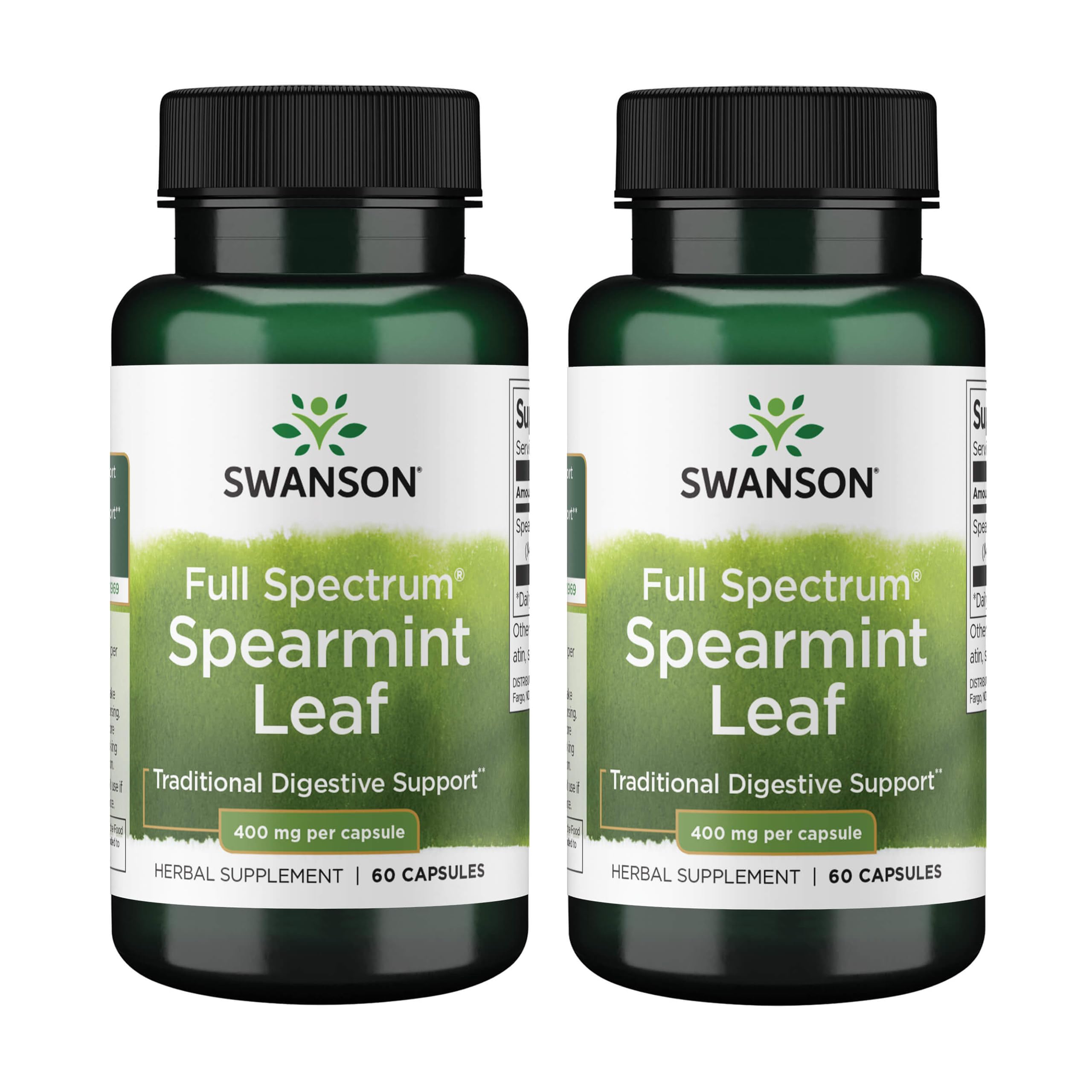 Swanson Spearmint Leaf (Mentha Spicata) - Full Spectrum Digestive Support | 60 Capsules x 400mg | 2 Pack