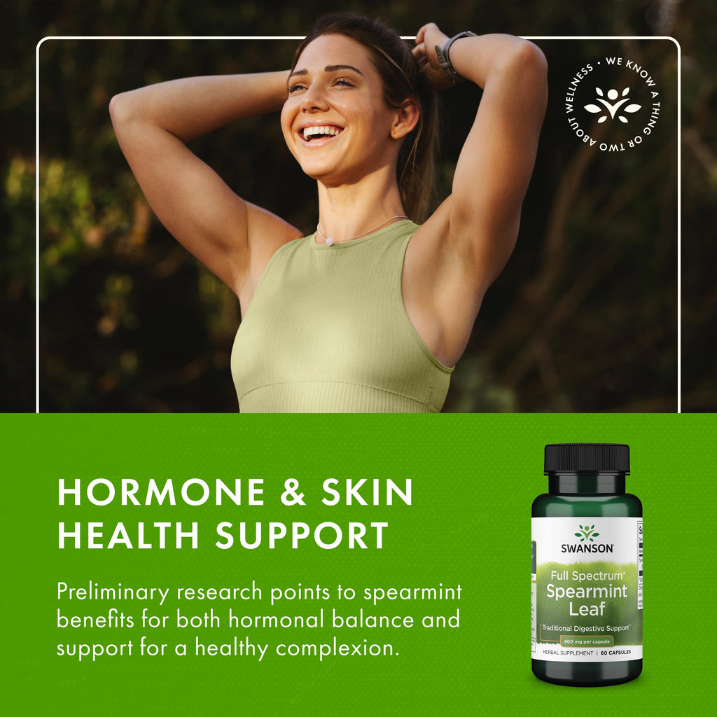 Swanson Spearmint Leaf (Mentha Spicata) - Full Spectrum Digestive Support | 60 Capsules x 400mg | 2 Pack