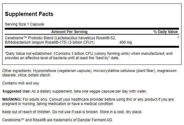Swanson Stress Support Probiotic with Cerebiome – 60 Veg Capsules
