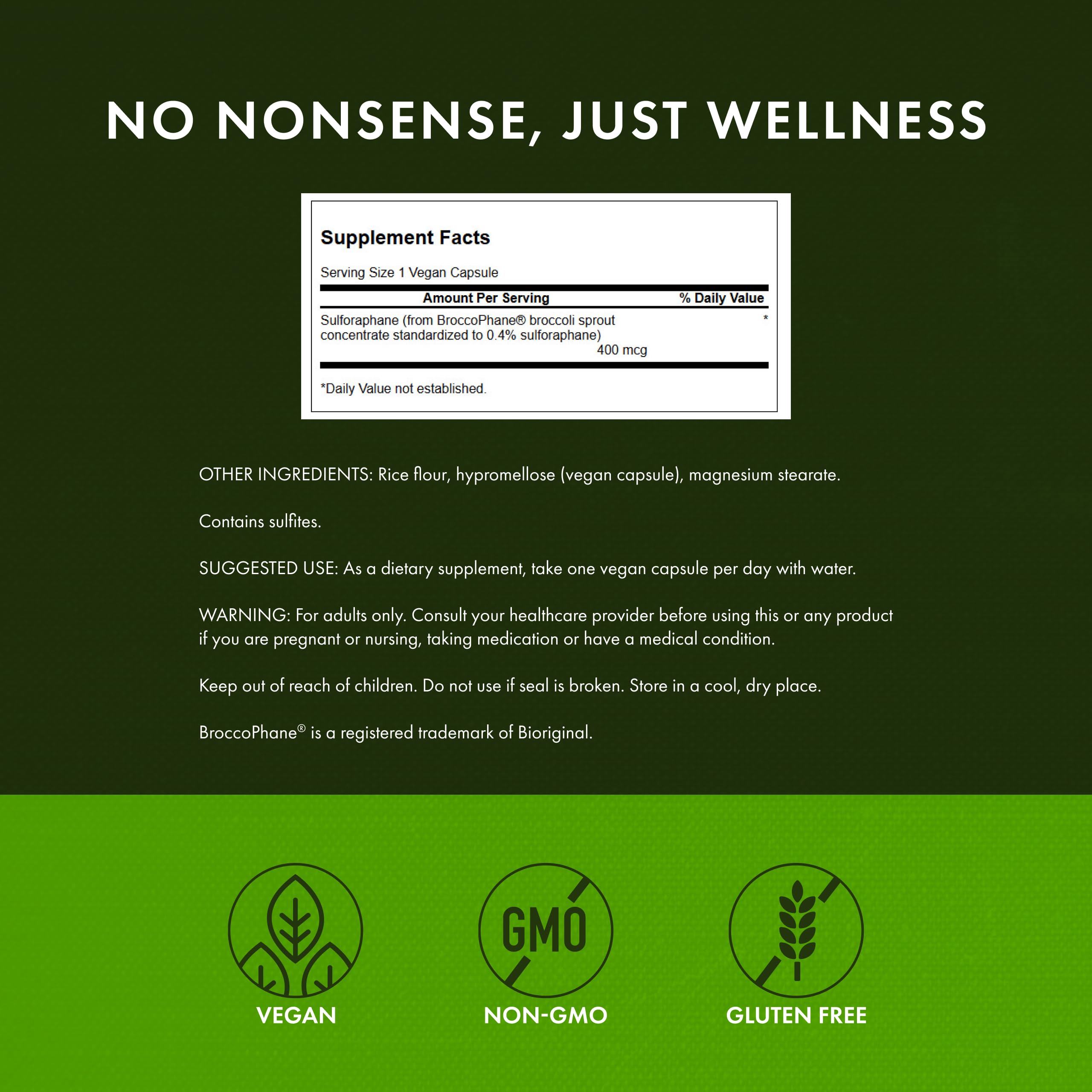 Swanson Sulforaphane - Broccoli Sprout Extract | 0.4% Sulforaphane, 60 Veggie Capsules (400 mcg each)