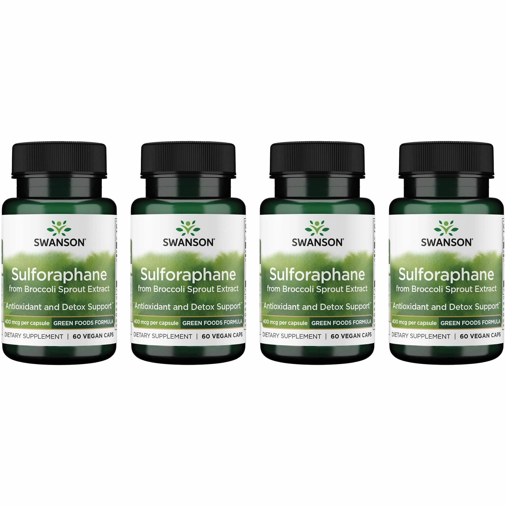 Swanson Sulforaphane - Broccoli Sprout Extract 0.4% Sulforaphane (400 mcg) | 60 Veggie Capsules - 4 Pack