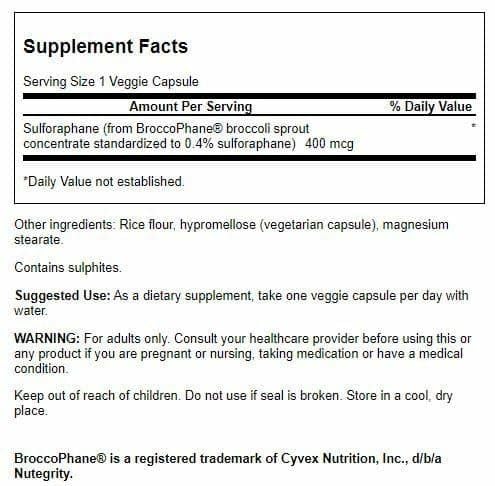 Swanson Sulforaphane - Broccoli Sprout Extract 0.4% Sulforaphane (400 mcg) | 60 Veggie Capsules - 4 Pack