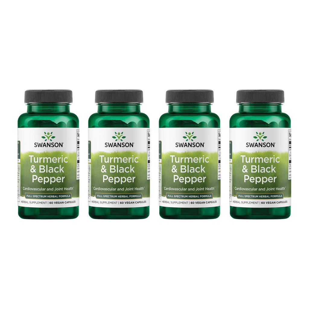 Swanson Turmeric & Black Pepper - Organic Joint, Heart & Digestion Support (60 Veggie Capsules) 4 Pack