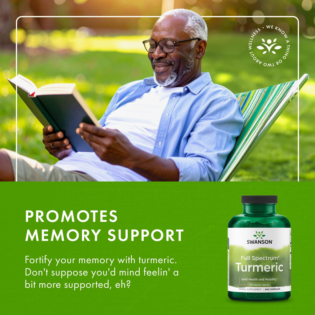 Swanson Turmeric 720 mg Curcuma Longa - 240 Capsules, 120 Servings | Joint, Liver & Mood Support