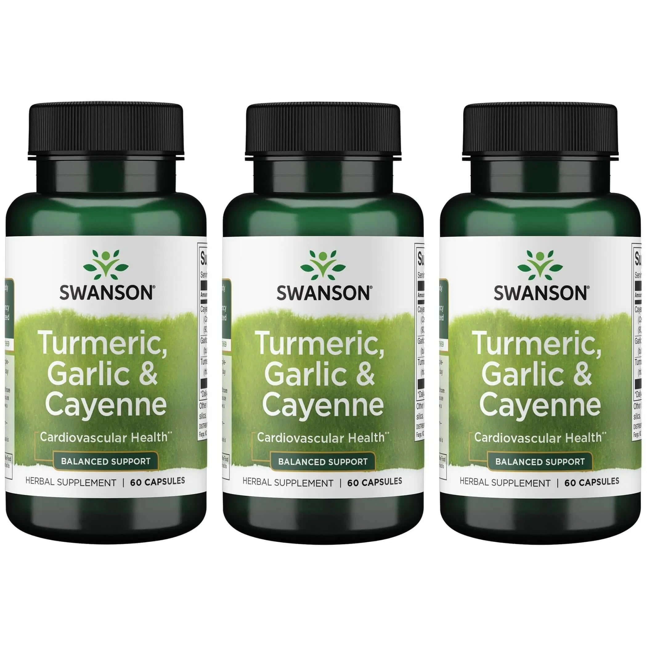 Swanson Full Spectrum Turmeric Garlic & Cayenne 60 Capsules (3 Pack) | Cardiovascular Support