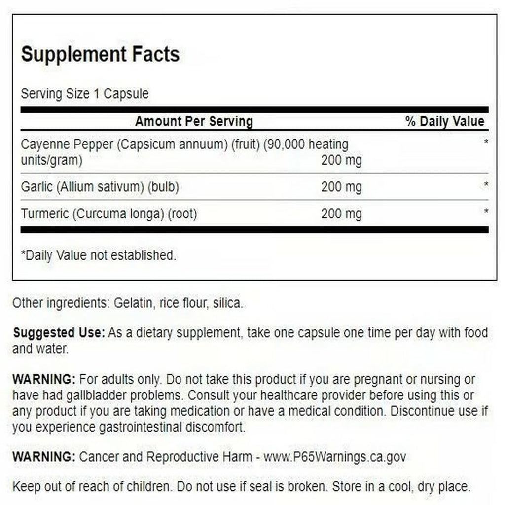 Swanson Full Spectrum Turmeric Garlic & Cayenne 60 Capsules (3 Pack) | Cardiovascular Support