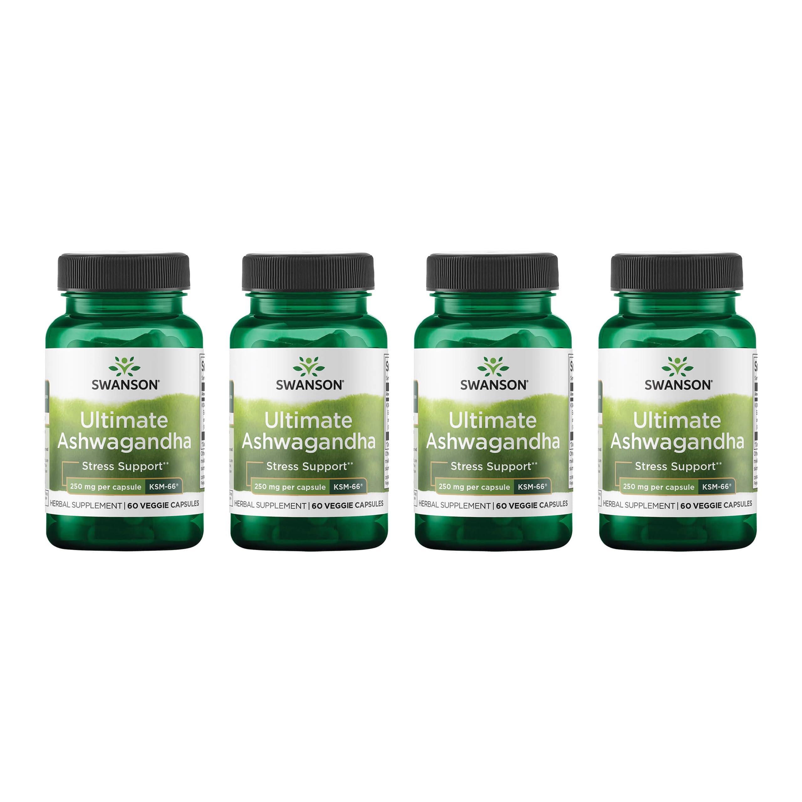 Swanson Ultimate Ashwagandha KSM-66 – Stress Support & Relaxation (60 Veggie Capsules, 250 mg) – 4 Pack