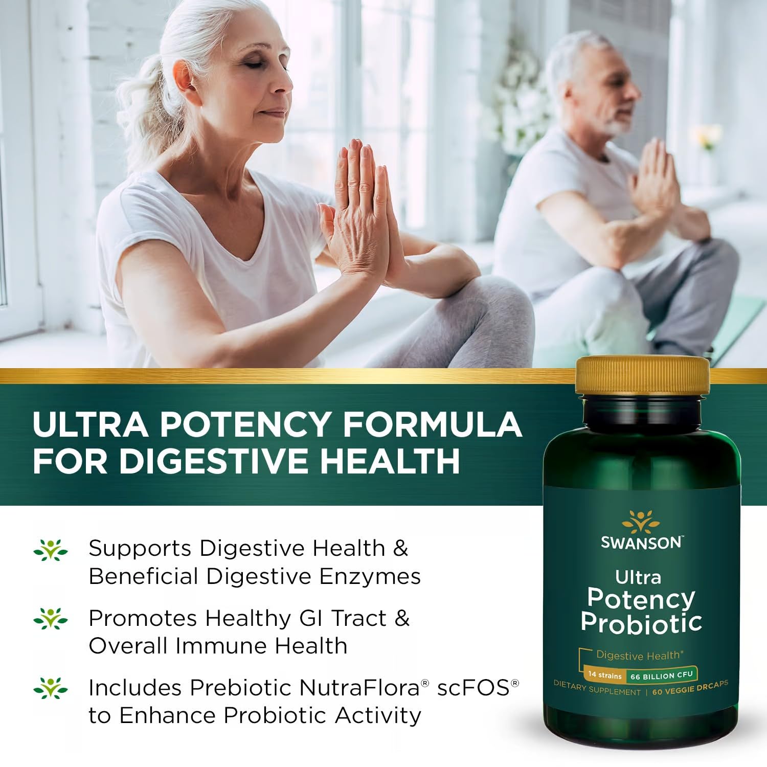 Swanson Ultra Potency Probiotic 66B CFU with 14 Strains | 60 Veggie Caps (2 Pack)