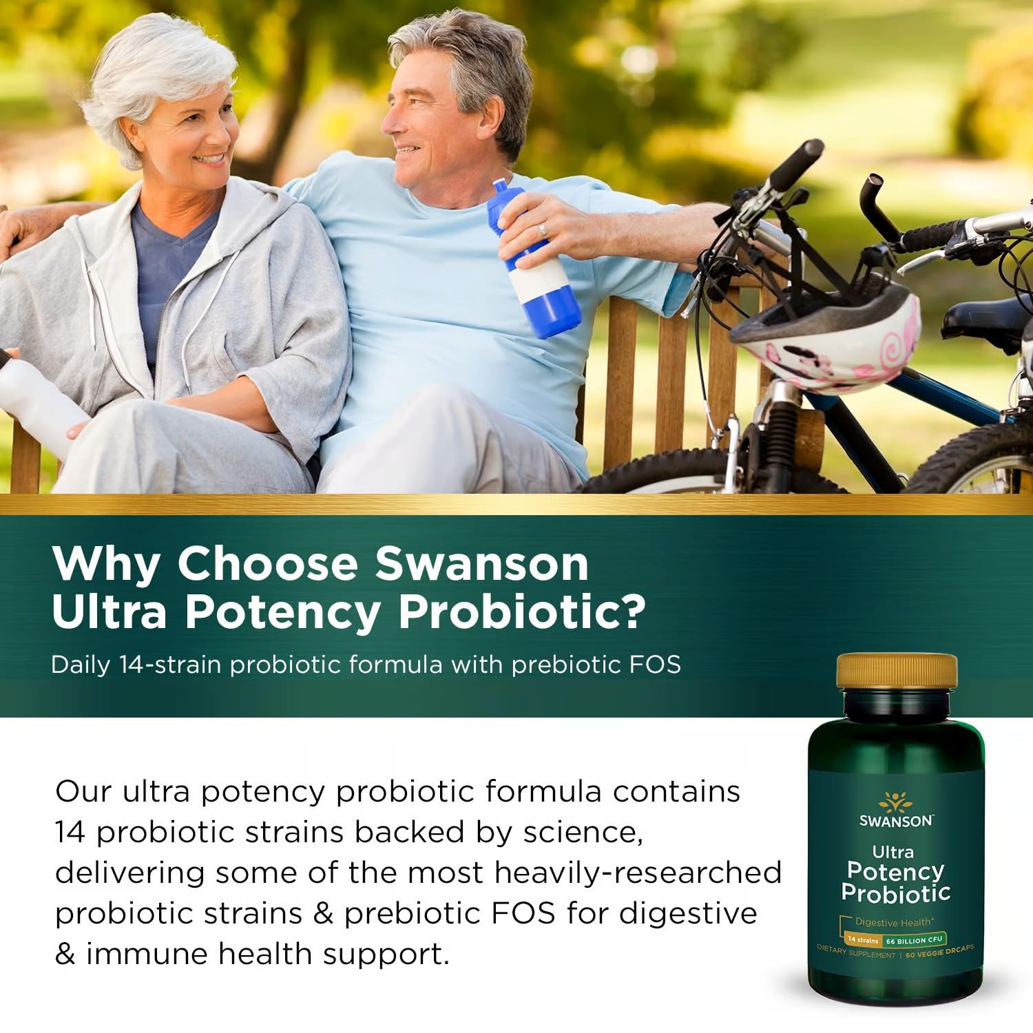 Swanson Ultra Potency Probiotic 66B CFU with 14 Strains | 60 Veggie Caps (2 Pack)