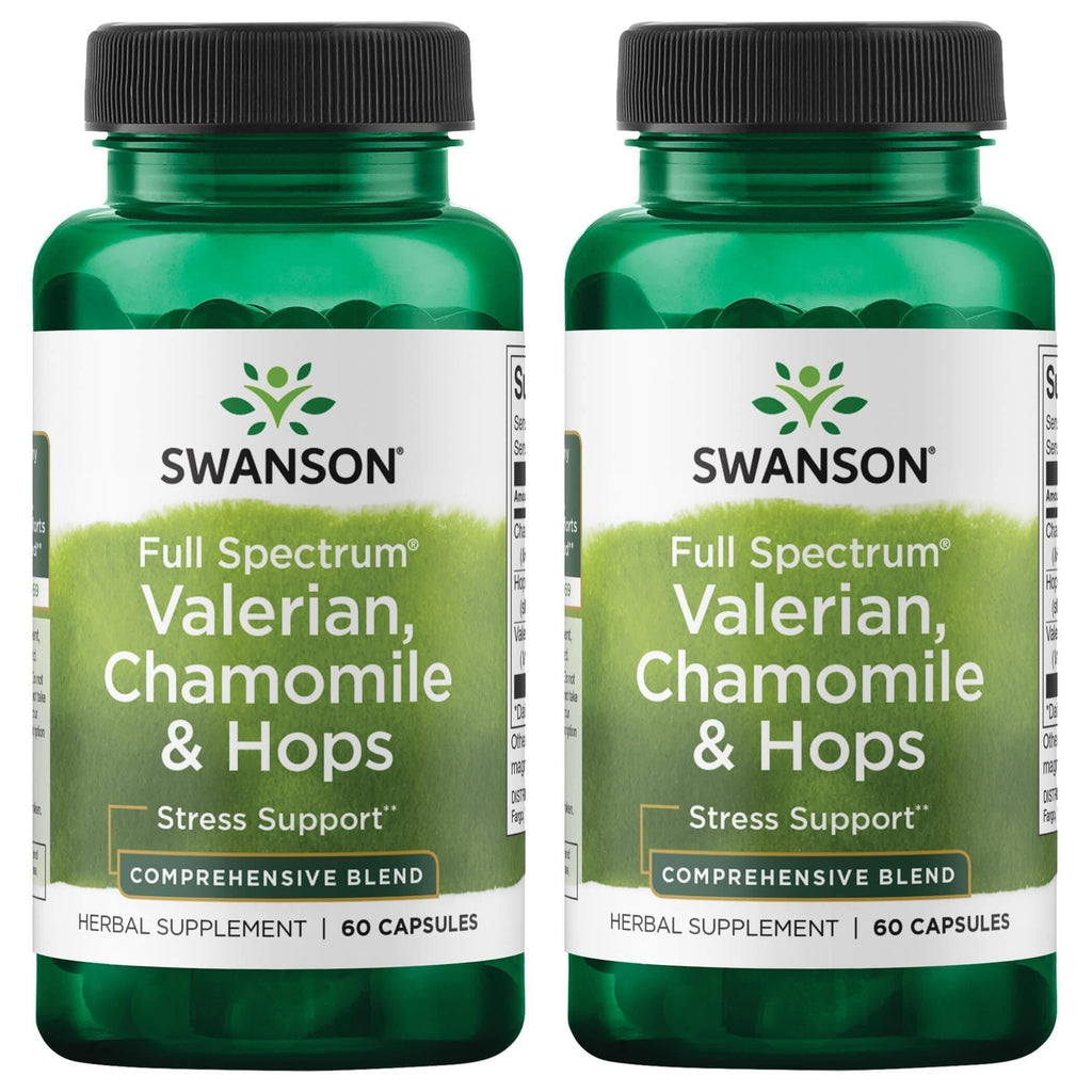 Swanson Valerian, Chamomile & Hops – Full Spectrum Relaxation Supplement (60 Capsules) 2 Pack