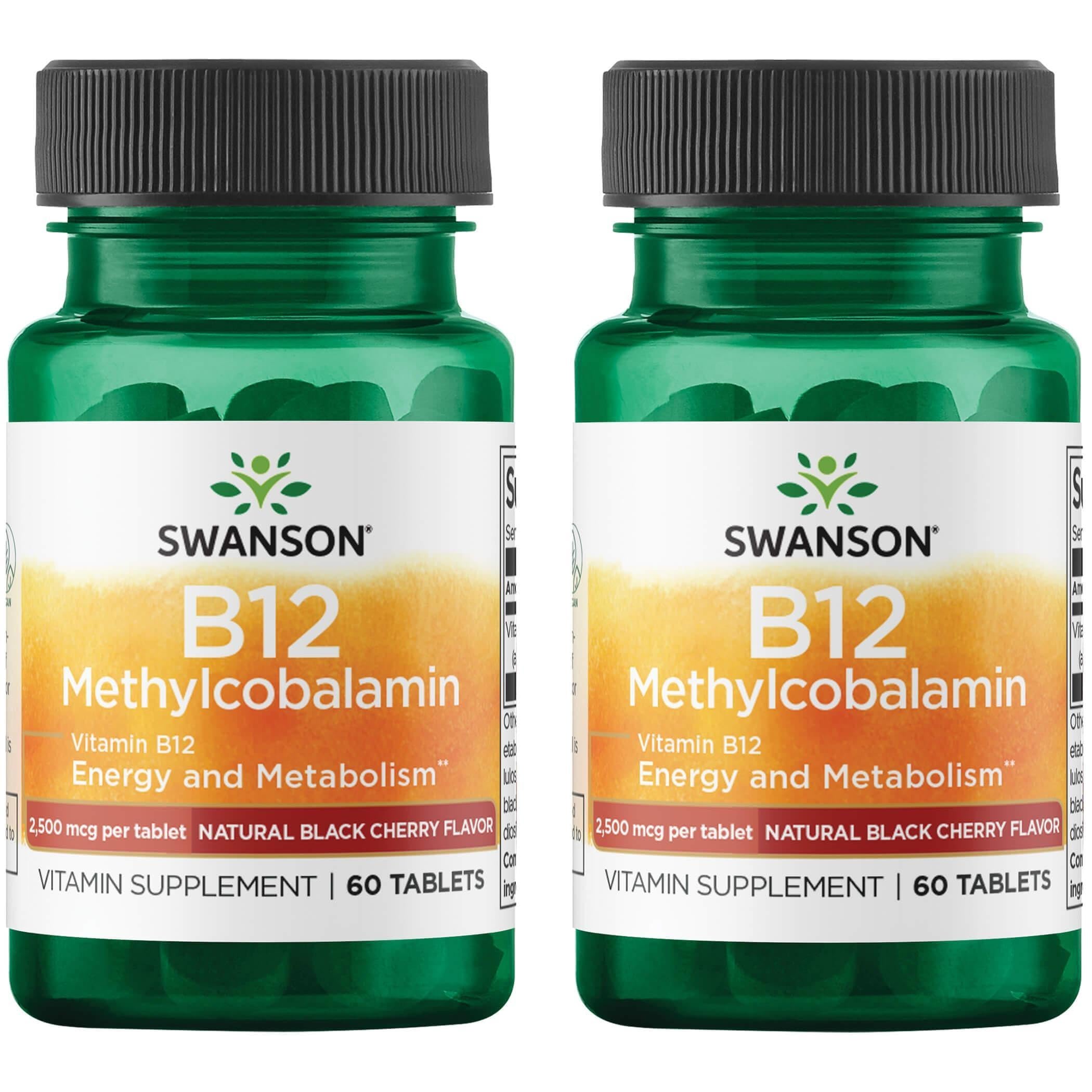 Swanson Vitamin B12 Methylcobalamin 2,500 mcg – Black Cherry Flavor, 60 Tabs (2 Pack)