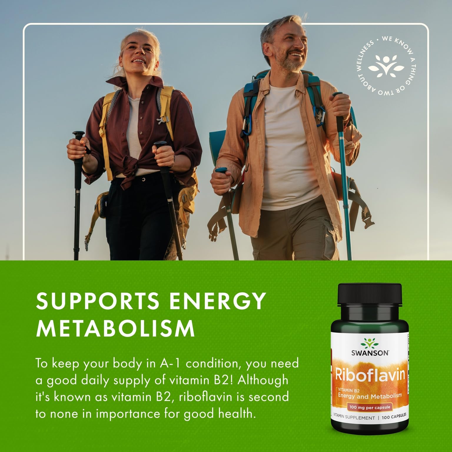 Swanson Vitamin B2 (Riboflavin) – Vision, Thyroid & Energy Support (100 Capsules)