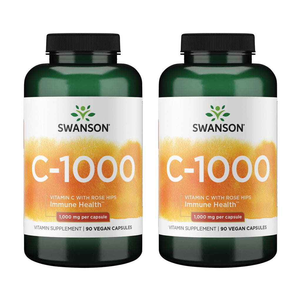 Swanson Vitamin C with Rose Hips – Immune Support, Skin & Heart Health | 90 Capsules, 1000mg Each (2 Pack)