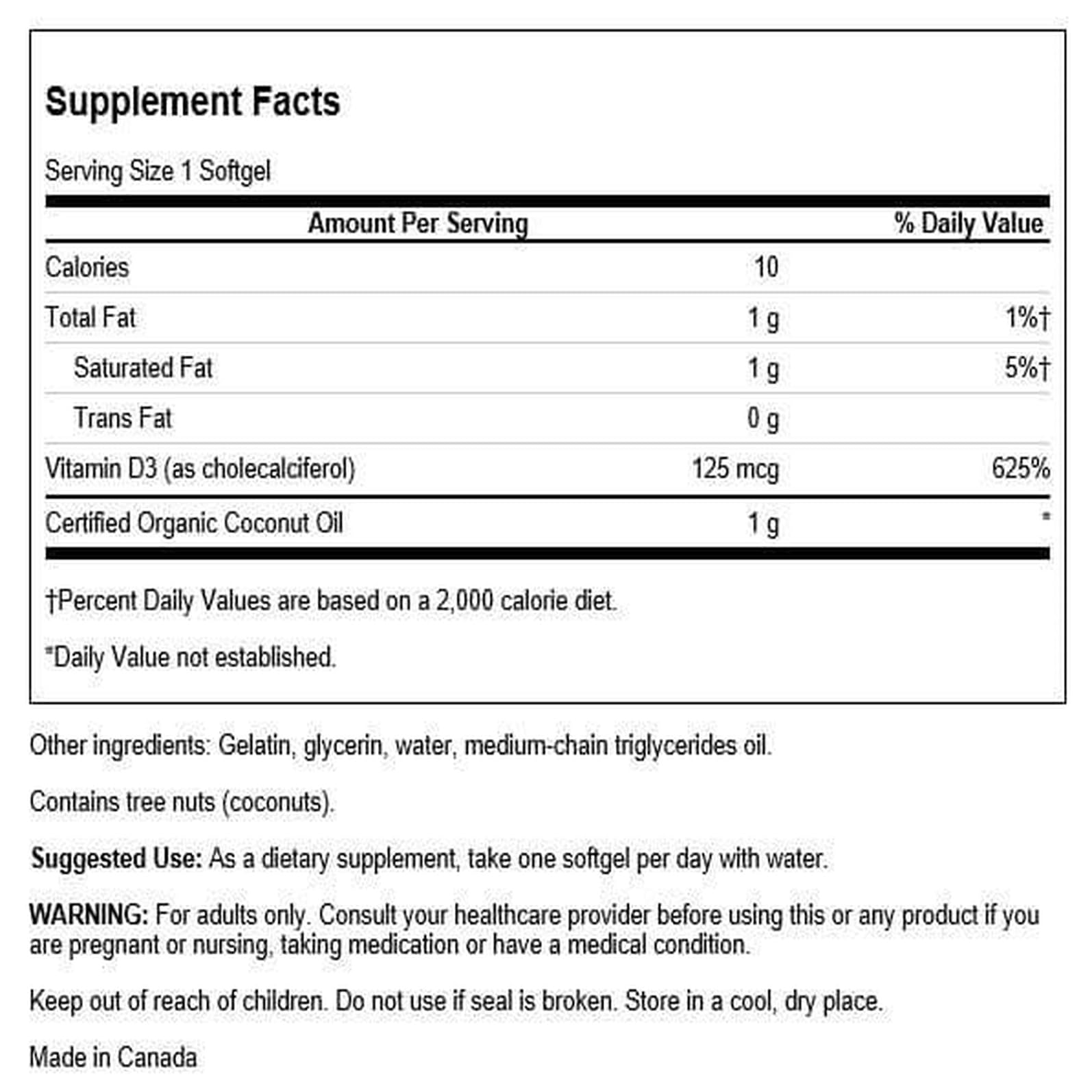 Swanson Vitamin D-3 with Coconut 125mcg (60 Softgels) – Bone Health & Immune Support (2 Pack)