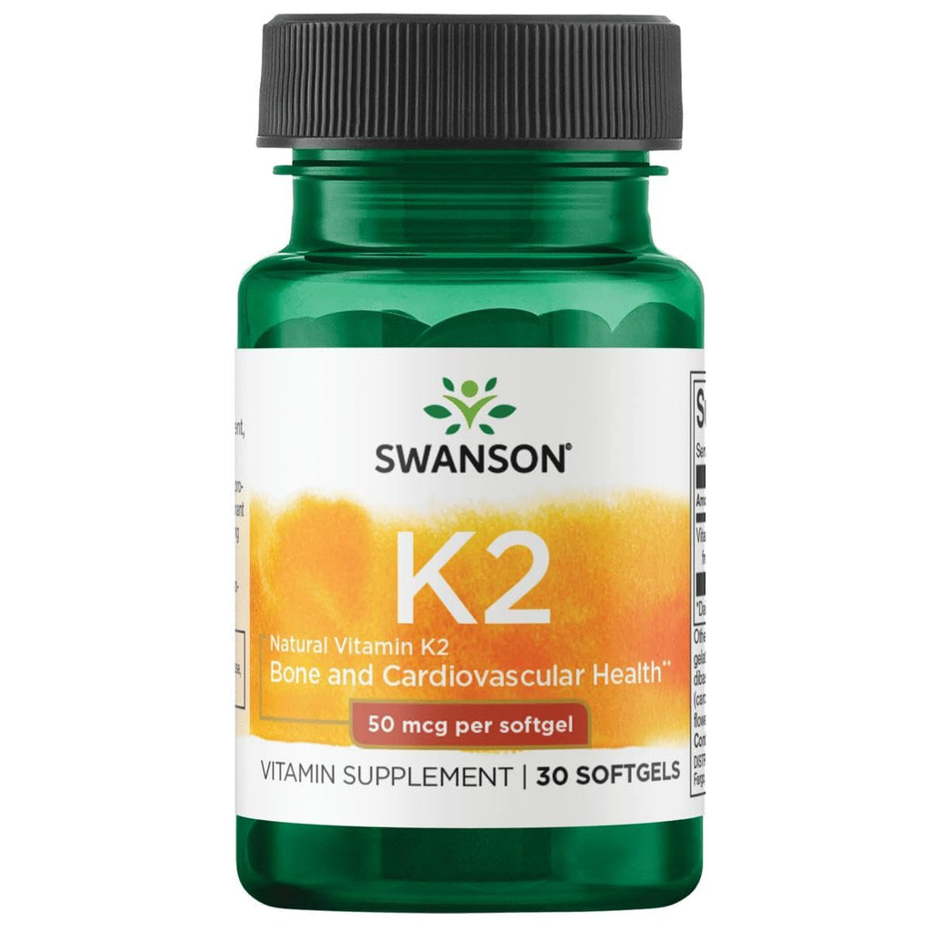 Swanson Natural Vitamin K2 (Menaquinone-7 from Natto) 50 mcg 30 Softgels (1 Pack) | Swanson Health