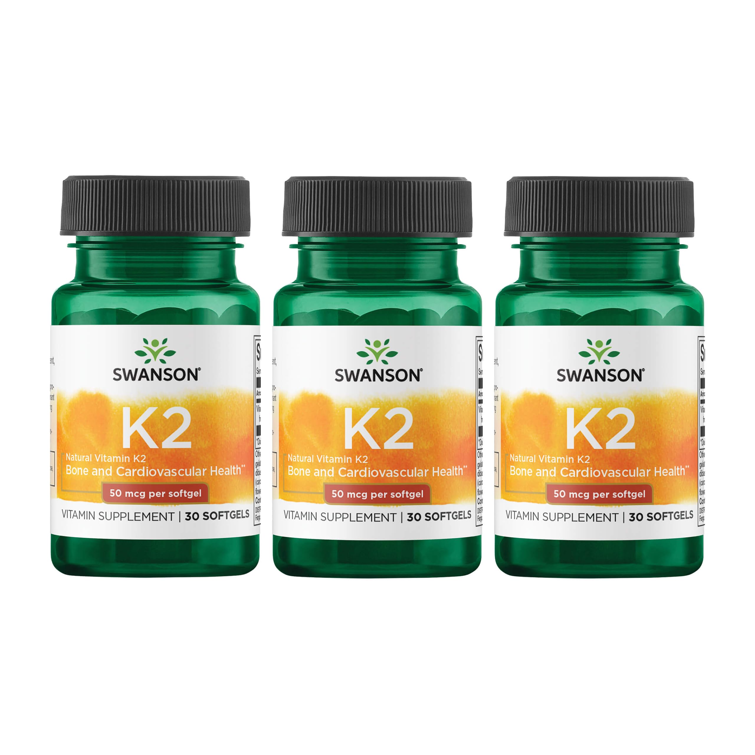 Swanson Natural Vitamin K2 MK-7 Natto 50 mcg 30 Sgels (3 Pack)