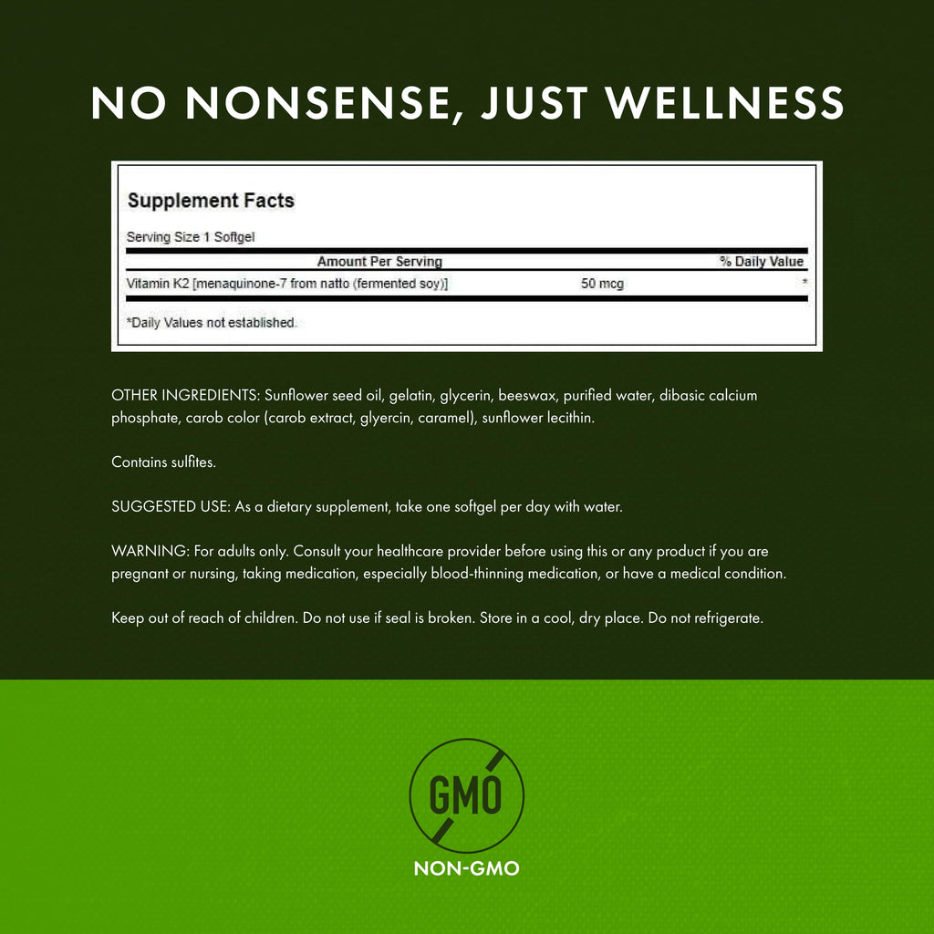 Swanson Natural Vitamin K2 (Menaquinone-7 from Natto) 50 mcg – 4 Pack, 120 Softgels