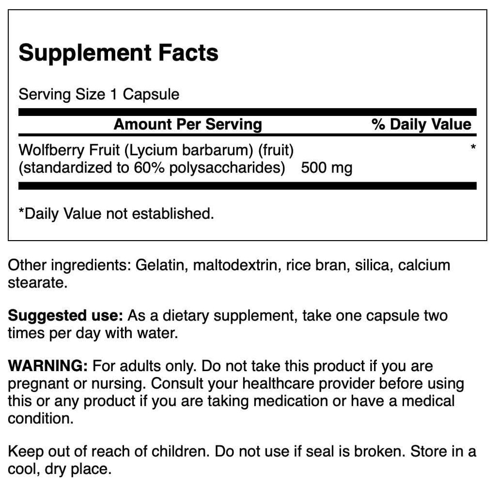 Swanson Wolfberry Goji Berry Standardized Extract 500 mg, 60 Capsules