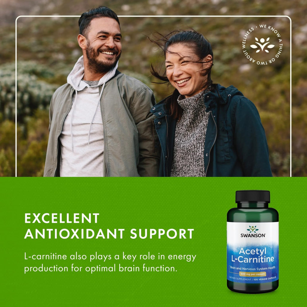 Swanson Acetyl-L-Carnitine – Cognitive Support & Muscle Health (2-Pack, 100 Veggie Caps)