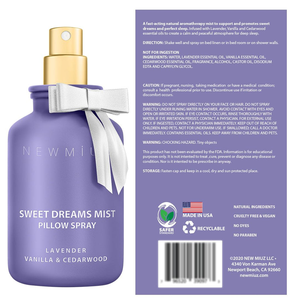 Sweet Dreams Sleep Pillow Spray - Lavender Vanilla Cedarwood Aromatherapy for Calm Sleep | Bedtime Self-Care Gift