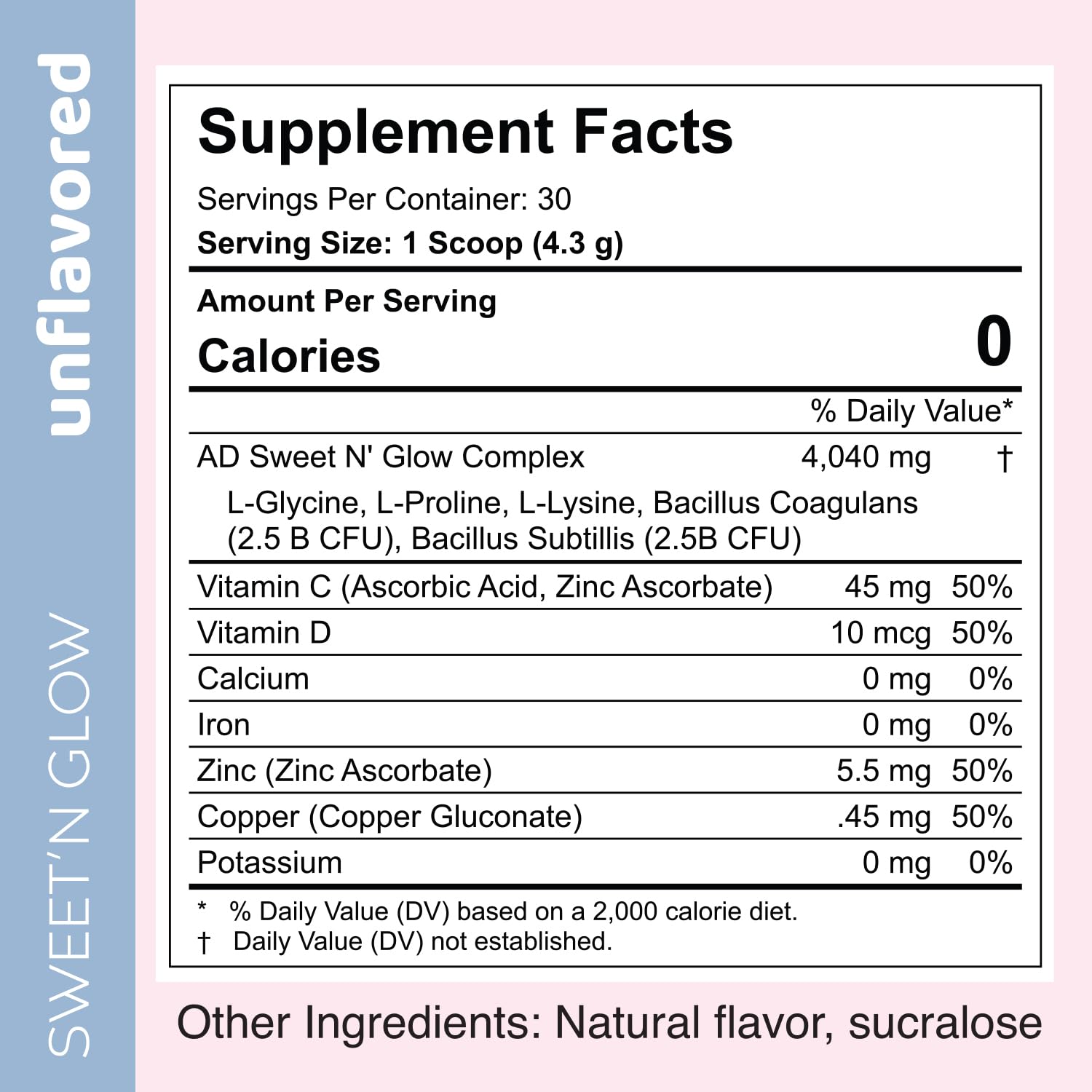 Sweet'N Glow Zero Calorie Sugar Free Collagen Booster – 30 Servings (Unflavored)
