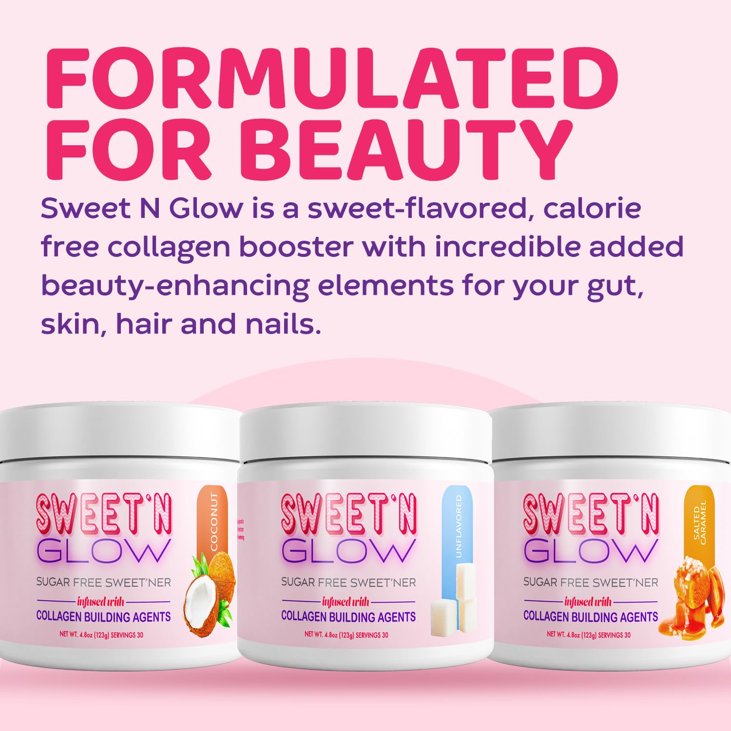 Sweet N Glow Zero Calorie Sugar Free Sweet'Ner with Collagen – 30 Servings Salted Carmel