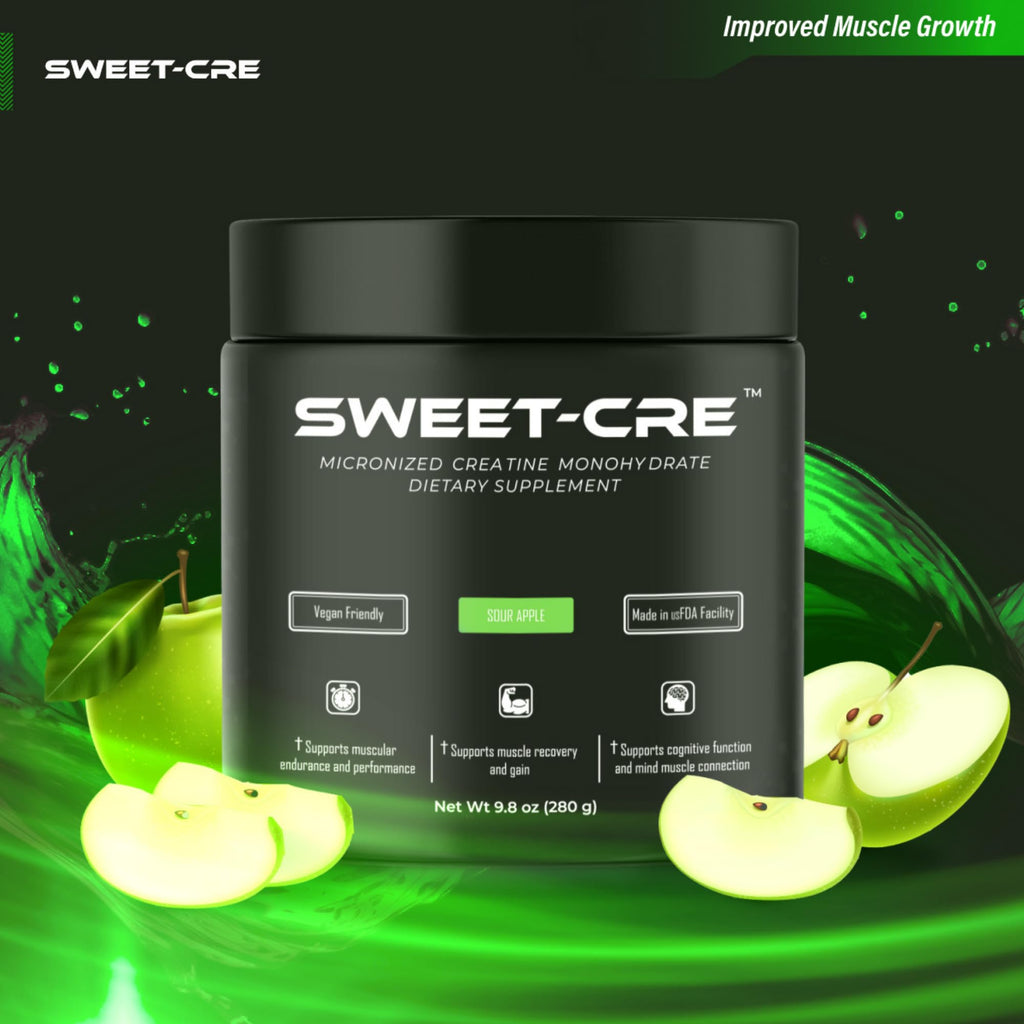 SweetCre Creatine Monohydrate - 5g Powder - Fruit Punch Flavor - 10oz (40 Servings) - GMP-Certified
