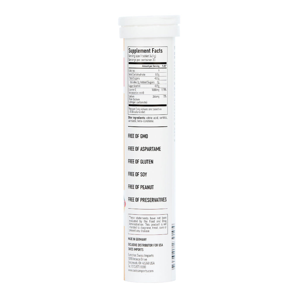 Swiss Imports Effervescent Vitamin C 1000mg – 6-Pack, 120 Tablets | Dietary Supplement