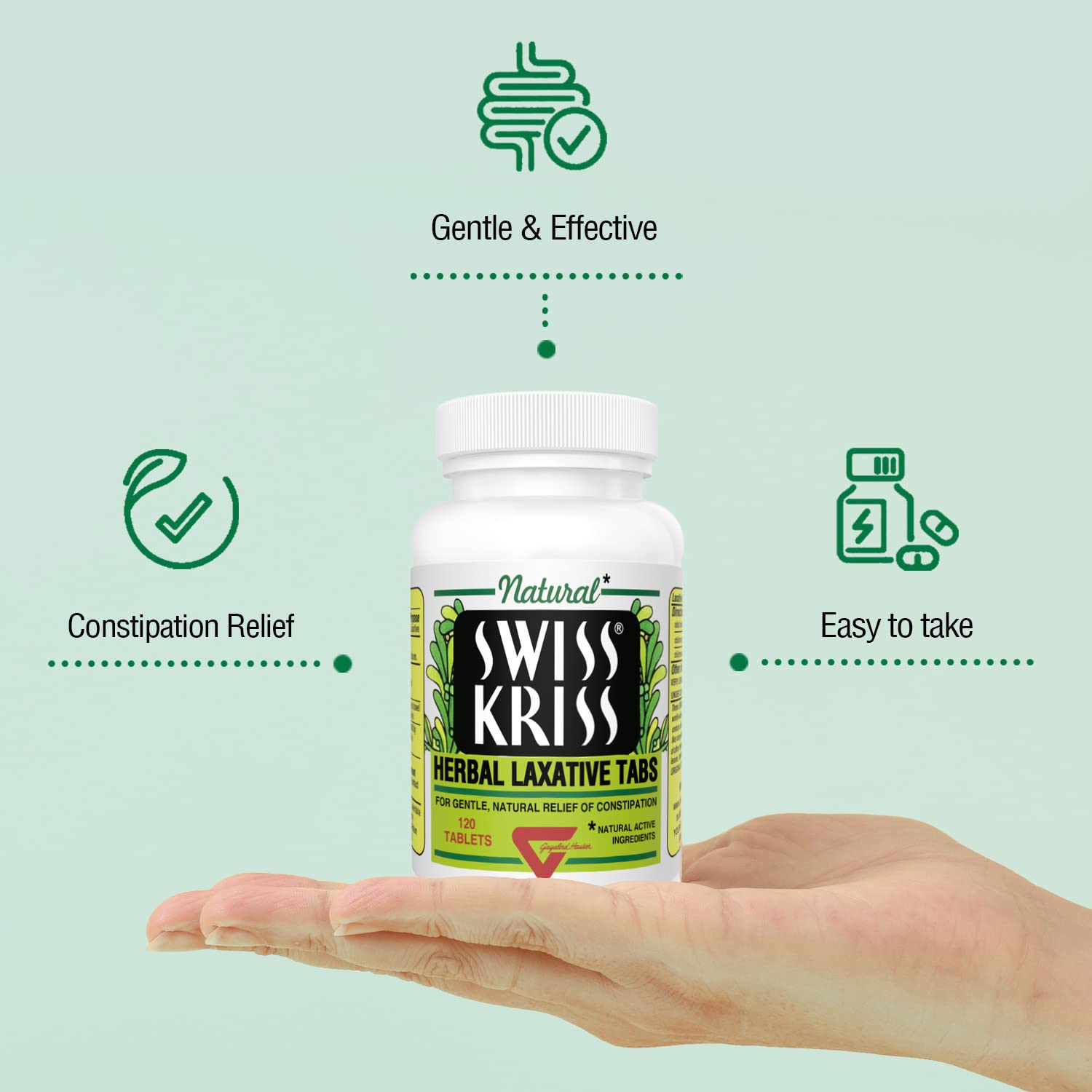 Swiss Kriss Herbal Laxatives Tablets – Gentle, Natural Relief for Adults & Kids 6+ | 120 Tablets