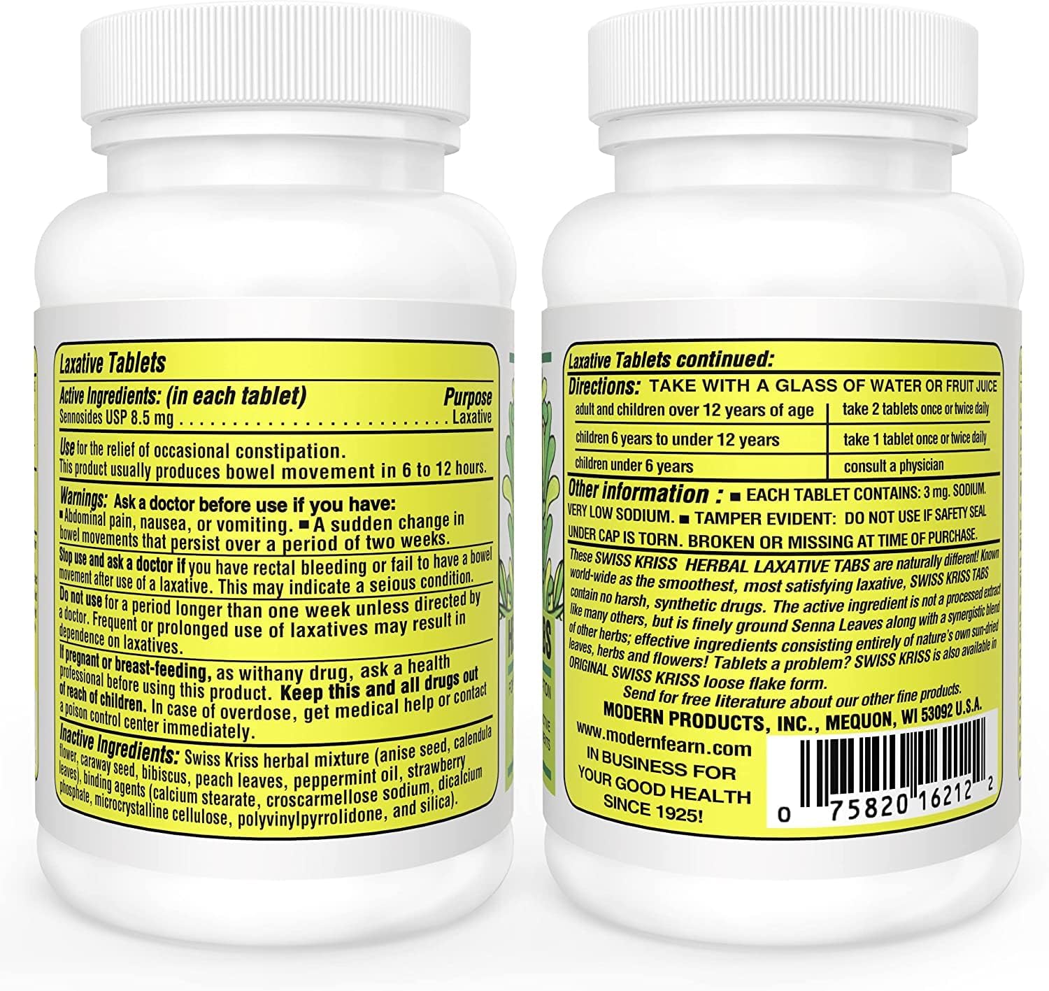 Swiss Kriss Herbal Laxative Tablets – 120 ea | Natural Cathartic Support