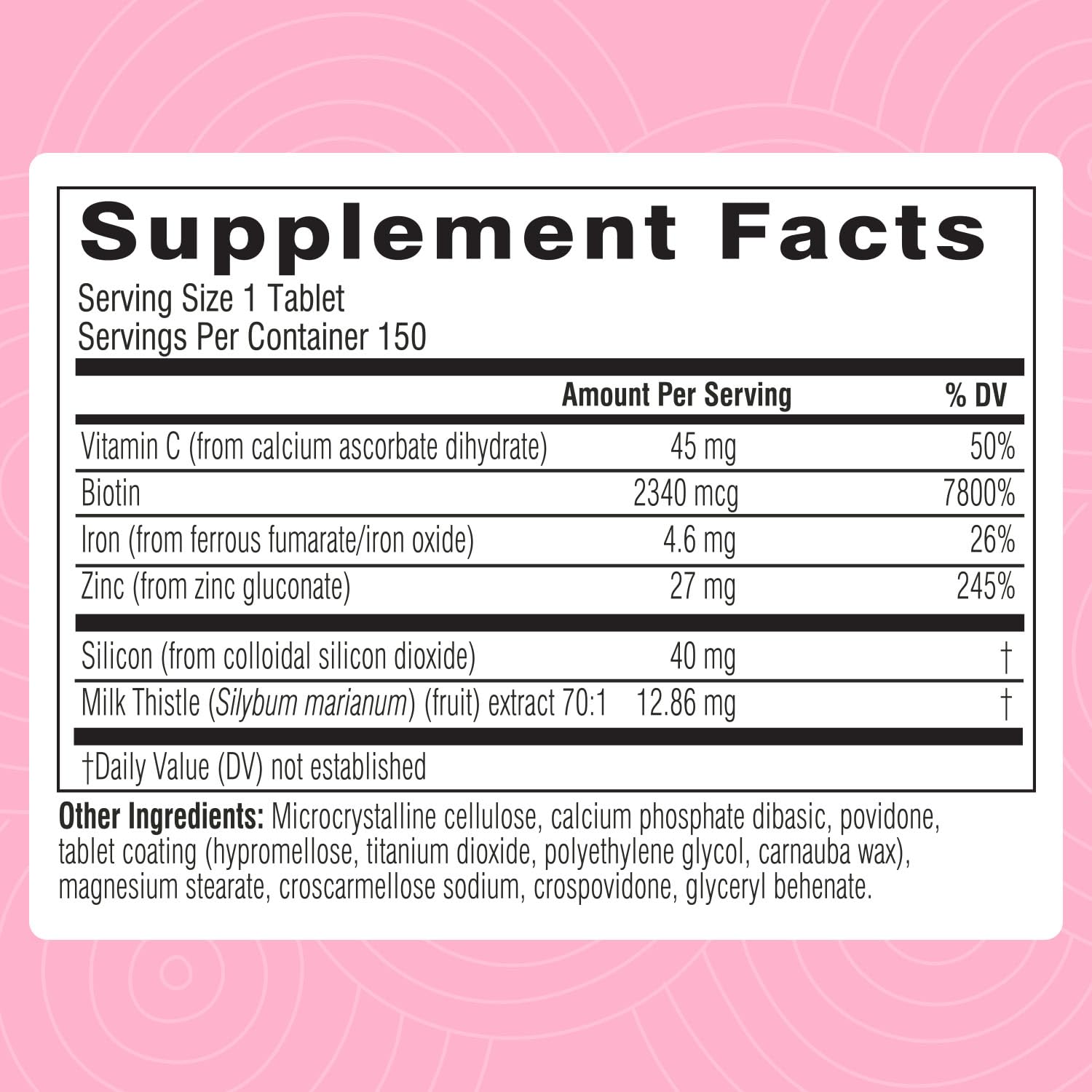 Swisse Biotin Hair Skin & Nails Supplement for Women & Men | 5 Months Supply | Milk Thistle, Biotin, Vitamin C, Zinc & Iron | Supports Hair Growth & Collagen Production | Collagen Supplement | 150 Tablets