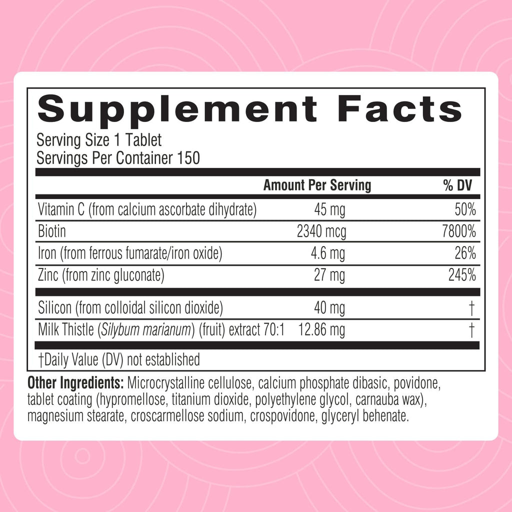Swisse Biotin Hair Skin & Nails Supplement for Women & Men | 5 Months Supply | Milk Thistle, Biotin, Vitamin C, Zinc & Iron | Supports Hair Growth & Collagen Production | Collagen Supplement | 150 Tablets