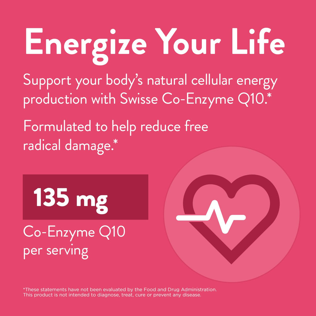Swisse CoQ10 Supplement | Co-Enzyme Q10 135mg | 180 Softgels | Heart Health & Energy