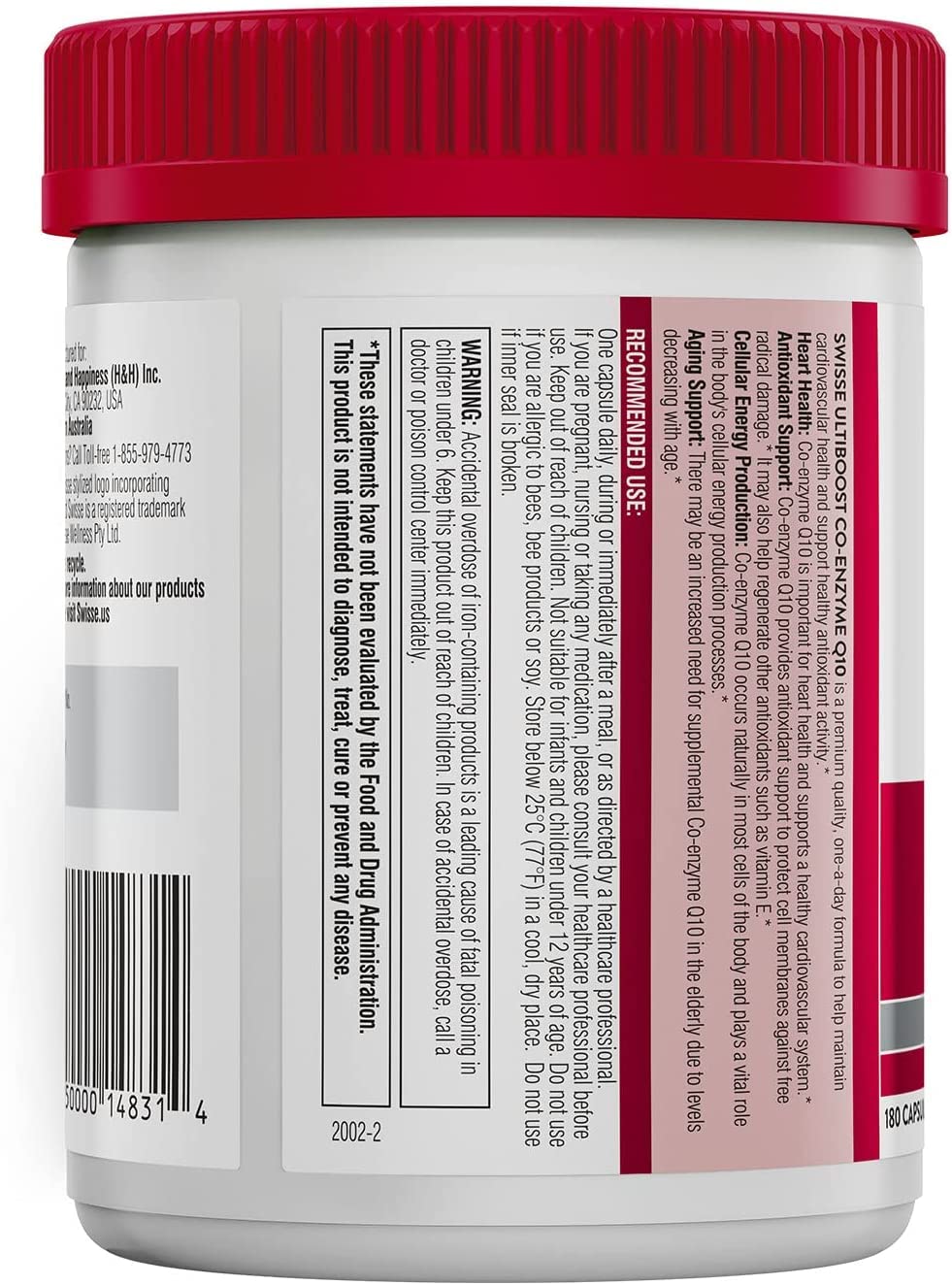 Swisse CoQ10 Supplement | Co-Enzyme Q10 135mg | 180 Softgels | Heart Health & Energy