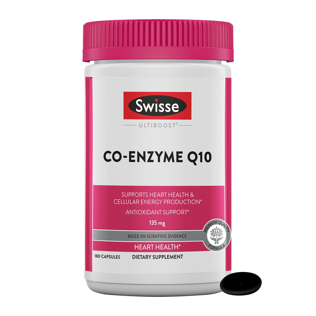 Swisse CoQ10 Supplement | Co-Enzyme Q10 135mg | 180 Softgels | Heart Health & Energy
