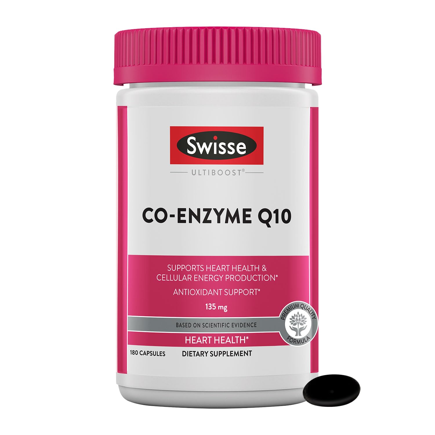 Swisse CoQ10 Supplement | Co-Enzyme Q10 135mg | 180 Softgels | Heart Health & Energy