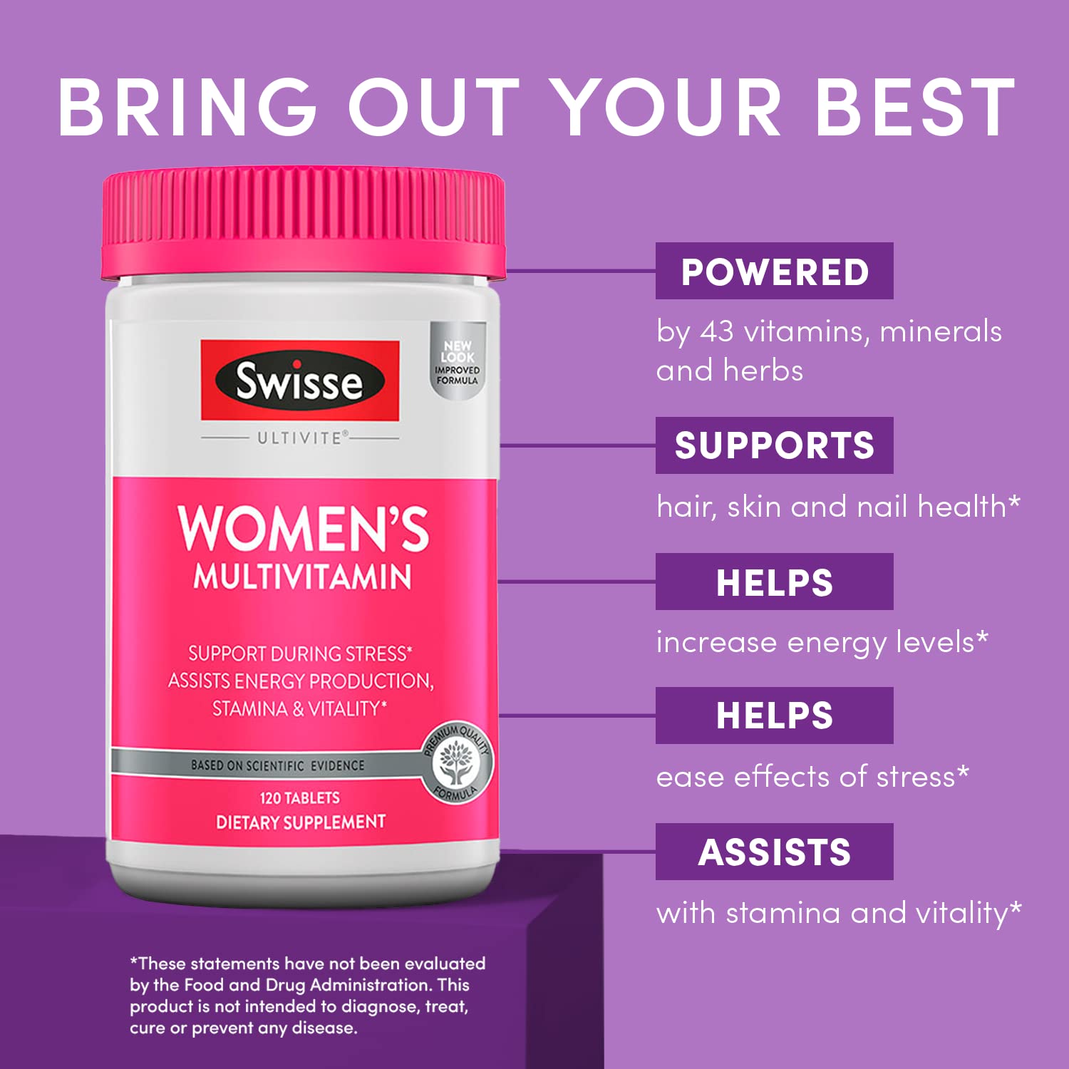 Swisse Daily Multivitamin for Women | 47 Vitamins, Antioxidants & Adaptogens