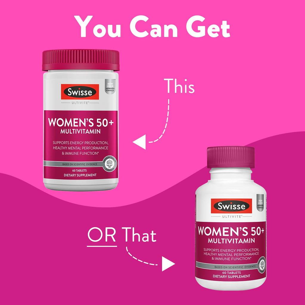 Swisse Daily Multivitamin for Women 50+ | 41 Vitamins, Adaptogens + Immune & Energy Support | 60 Tablets